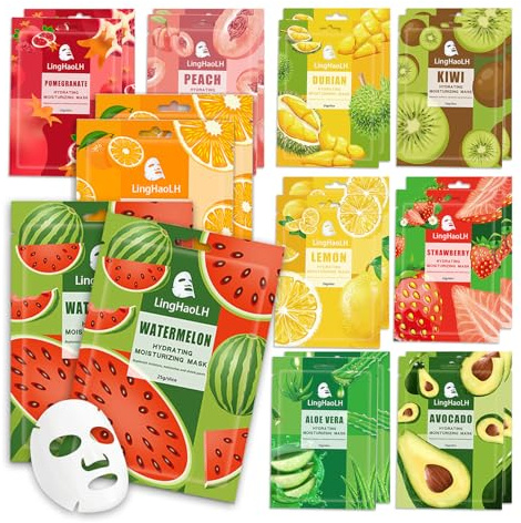 20 Pack Facial Sheet Face Mask Variety Set for All Skin Types,Hydrating Moisturizing Sheet Masks Combo