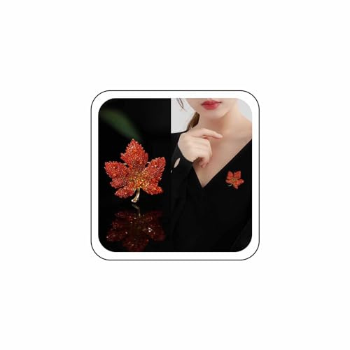 Wendalern Rhinestone Maple Leaf Brooch Pin Red Crystal Maple Brooch Vintage Autumn Fall Leaves Lapel Pin Elegant Bridal Bouquet Brooch Clothing Accessories Jewelry for Women Girls