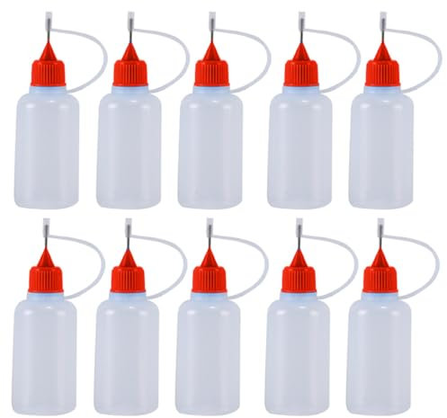Teegxddy Nadelflasche 10ml,10 Stück Leimflasche,Kleber-Applikator-Flaschen Aus Kunststoff Mit Nadelspitze Ideal Zum Befüllen Quetschen Und Sprühen Von Klebstoffen Und Flüssigkeiten (Rot)