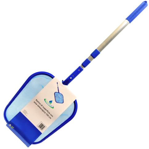 acquaverde | Retino di Superficie per la Raccolta di Foglie, Insetti e Detriti dalla Piscina con Asta Telescopica in Alluminio cm. 150, Blu