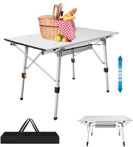 Folding Camping Table, Picnic Table, Garden Table, Folding Tables, Outdoor Table, BBQ Table, 3ft Camping Tables that Fold Up, Roll Up Dinning Table, 2 Adjustable Height, 35.4''×20.5''×17.7'' to 26.8''