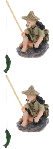 Yardwe 2pcs Fisherman Figurine Fishing Old Statue Garden Decoration for Fairy Garden Ornaments and Fish Tank Accessories
