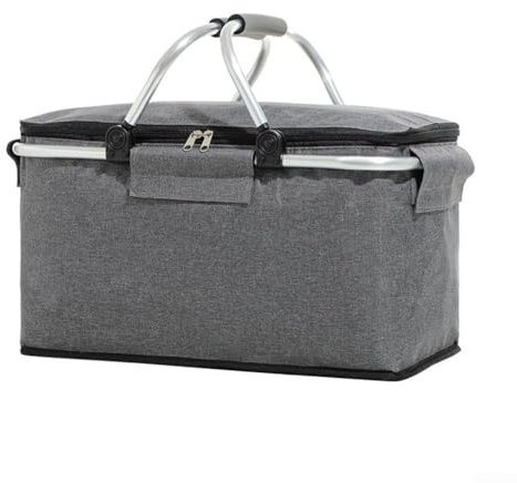 Faltbarer Picknickkorb, Kühltasche, Lunch-Tasche, Aufbewahrungskorb, Outdoor-Camping, isolierter Picknickkorb für Picknick, Familienurlaub (grau)