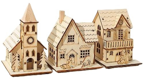 Christmas Wooden Glow Cabin | Village House Cabin Crafts Decorations | Wooden Glowing Log Cabin Ornaments for Home, Living Room, Kitchen, Window