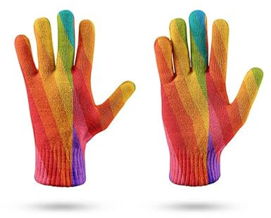 Warme, Verdickte Vollfingerhandschuhe – Klassische, Bunte Streifen, Schriftzug „Fünf Finger“, Warme, Kältefeste Strickhandschuhe, Touchscreen-Strickhandschuhe, Warme Fahrrad-/Einkaufshandschuh