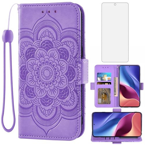 Asuwish Funda para Xiaomi Poco F3/Mi 11i 5G con Cristal Templado Protector Pantalla Vidrio Pelicula Protectora Libro Cuero Piel Tarjetero Mi11i/11X Pro/Redmi K40 Plus Tapa Carcasa Movil Capa Case Lila