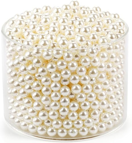 Perlin Zuchtperlen Imitat Perlen 6 mm Creme 1000 Stück Ohne Loch ABS Wachsperlen Rund Perlmutt Dekoperlen für Hochzeit Vase Basteln Schmuck Tischdeko DIY