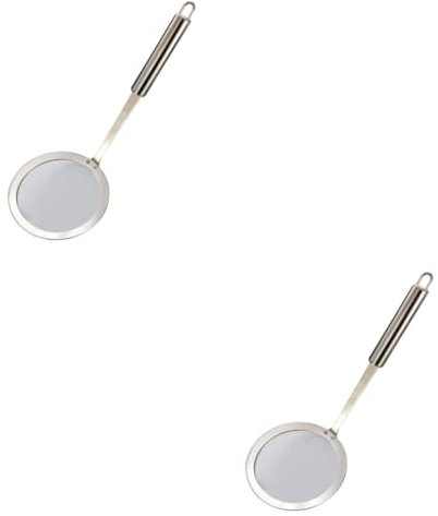 OKUMEYR 2pezzi Rete Filtrante Acciaio Inossidabile Schiumarola Pratica Per Scolare Fritture Pasta e Alimenti Con Manico Ergonomico e Design Salvaspazio Per Cucina e Hot Pot
