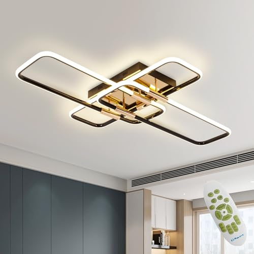 AHRHSM LED-Deckenlampe Deckenleuchte-Dimmbar Schwarz Modern-Wohnzimmerlampe mit Fernbedienung Rechteckige - 68W, für Schlafzimmer Wohnzimmer Arbeitszimmer
