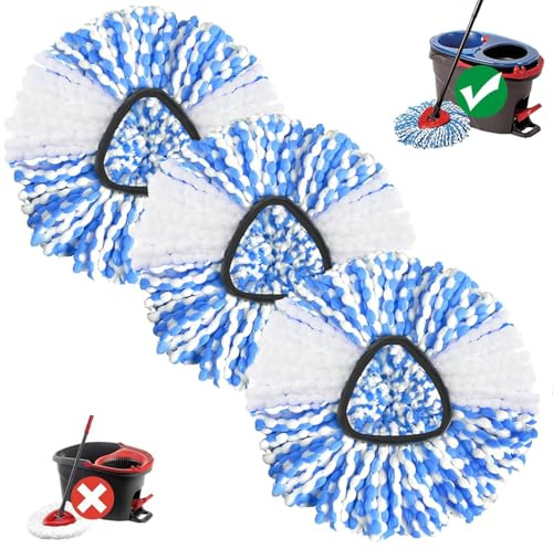 Sgizoku Wischmopp-Ersatzkopf, kompatibel mit Viledar H2PrO RinseClean Mopp-Nachfüllköpfen: 3 Blaue Mikrofaser-Wischmoppkopf für Rinse Clean 2-Tank-System