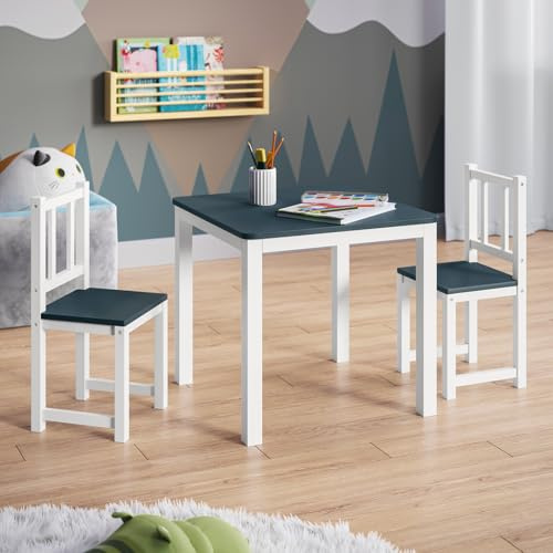 Bellabino Sora Kindersitzgruppe, Weiß/Grau, Kindertisch mit 2 Stühlen | aus Holz, Sitzgruppe Kinder Indoor, Kinder Tisch Stuhl Set, Maltisch & Basteltisch ab 2 Jahren, Spieltisch für Kinderzimmer