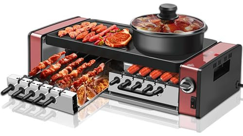 BDJSN Griglia per Barbecue da Tavolo per Interni, Padella Elettrica Senza Fumo a Doppio Strato da 1800 W con Pentola Calda, Rotazione Automatica, Regolazione della Temperatura da 0 a 260 ℃