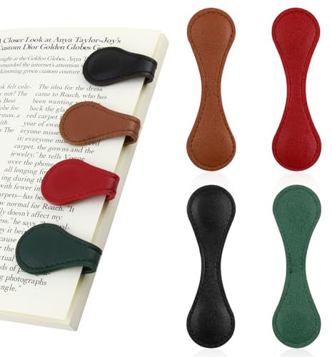 4 Stück Magnetische Lesezeichen Leder automatisches lesezeichen Vintage, Tragbare Lesezeichen für Frauen, Schüler, Lehrer, Kinder, Bücherwürmer und Buchliebhaber, Lesergeschenk