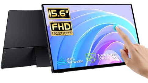 CAPERAVE - 15.6 Portable Touch Screen Monitor, FHD IPS with Tempered Glass, Ultra Slim with Stand and Speaker, HDMI USB C External Display for Laptop