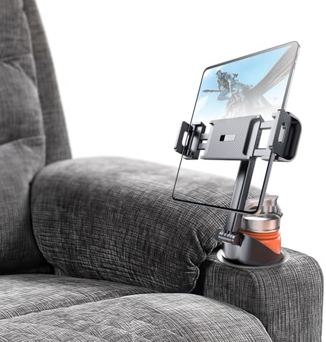 eSamcore Tablet Holder for Recliner & Car Cup Holder, [Unobstructed Cup Holder Mount] for iPad with Flexible Base, 360 Rotatable Deep Clamp Compatible with 6”-11” iPad, iPhone, Foldable Phones