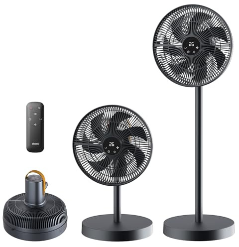 shinic 14 Pedestal Fan with Remote, Standing Oscillating Fan for Bedroom Office, Portable Foldable Tabletop Fan for Storage with 3 Speeds and Modes, 12H Timer, Adjustable Height, Touch Control