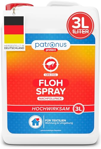 Patronus Floh-Spray für Wohnung & Umgebung [3 Liter Nachfüllpack] | effektives Abwehr-Mittel gegen Flöhe mit Sofortschutz - hochwirksam & laborgeprüft - mit dezentem Eukalyptus-Zitrusduft