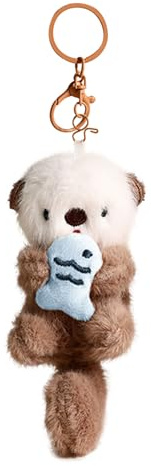 Plush Keychain Otter Charm for Women Teens & Animal Lovers | for Handbags Purses Backpacks & Car Keys | Birthday Gift, Grey, Medium