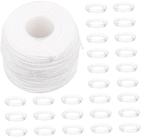 MAGICLULU Roman Blind Cord and Curtain Rings, 1.8mm Braided White Rope with 50 Meter Length, Suitable for DIY Repair and Home Decoration of Roman Curtains and Blinds