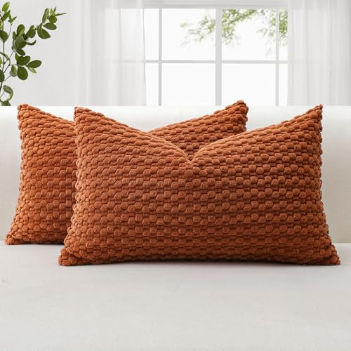 JOTOM 2er Set Cord Kissenbezüge, 3D Bubble Texture Boho Zierkissenbezug Dekorative Sofakissen Dekokissen Kordsamt Kissenbezug Deko Kissenhülle für Couch Sofa Wohnzimmer (40x60cm, Rost)
