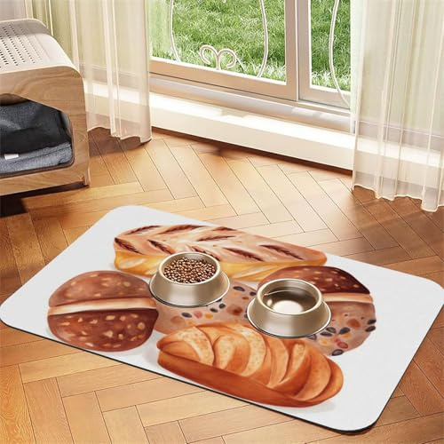 Gemalte Hundefuttermatten für Böden, 40,6 x 61 cm, rutschfeste, super saugfähige Haustierfuttermatte, Geschirrspüler-Hundematte für Futter und Wasser, niedlich, Gummi, schnell trocknend