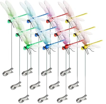 Dragonfly Hat Clip, 12 Pieces Dragonfly Clip Buges Repellents, Dragonflies Garden Ornament, Realistic Outdoor 3D Decorative Clips for Adults and Children, Fake Dragonflies Garden Decoration