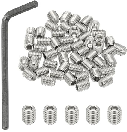 PATIKIL Madenschrauben 1/4-28x5/16 UNF Feingewinde Innensechskant 50 Stück | Gewindestifte Set mit Schraubendreher für Türklinken Halterung Möbel Lampen Wasserhahn Reparatur