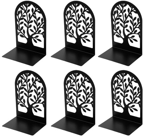 ZEONHEI 6 Stück Schwarz Buchstützen Metall, 17.5x12x8.5cm Buchhalter Regal Schwarz Bücherhalter, Bookends für Shelves, Büro, Schule, Zuhause