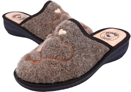 JOMIX Ciabatte Donna Invernali Comode Pantofole Zeppa Bassa in Feltro con Cuori Ricamati Calde Morbide da Casa Antiscivolo Made in Italy ITD2412 Cammello 39