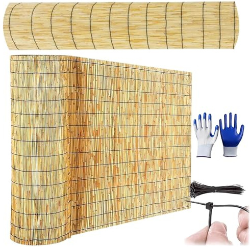 Generisch Schilfmatten Zaunelemente Holz, Natürlicher Bambus Sichtschutz, Balkon Sichtschutz, Bambusmatte 30cm 60cm 90cm 120cm 150cm 180cm Hoch Schilfrohr Windschutz Zaun(Natural Black line)