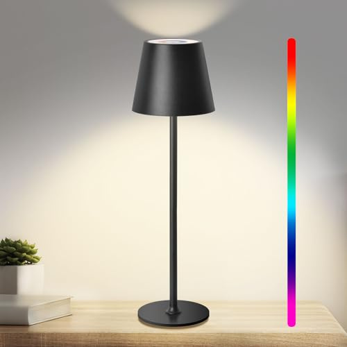 RGB lampade da tavolo, Lampada da Tavolo Senza Fili, con Batteria da 5200 mAh, Lampada da tavolo a Batteria Ricaricabile con USB, IP54 Impermeabile per Soggiorno Camera da Letto Sala da Pranzo Bar