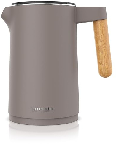 Arendo - Wasserkocher Edelstahl mit Temperatureinstellung - 45°C-100°C - 1.5 Liter - Doppelwand - BPA frei - Warmhaltefunktion - Teekocher mit Temperaturanzeige - Griff Cool Touch - Taupe