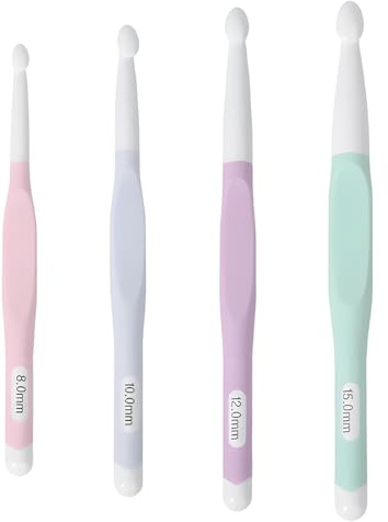 4Pcs Large Crochet Hook Crochet Hooks Set, Handle Crochets Hooks Weaving Tools for Travel, Rubber Handle Suitable Beginners Crochet Hook for Weaving Tools Scarf DIY Craft Projects