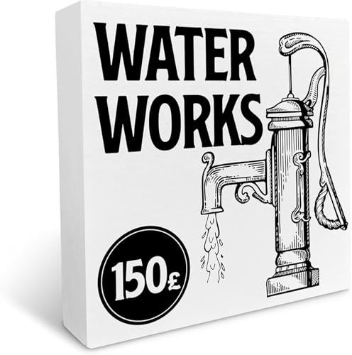 Farmhouse Bathroom Wooden Box Sign Water Works Funny Bathroom Laundry Room Desk Decor Humor Restroom Guest Toilet Shelf Decoration 5x5 Inch