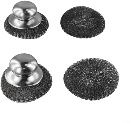 Steel Wool Brush with Replacement Heads for Cleaning Pots Pans Grimy Kitchenware and Surfaces