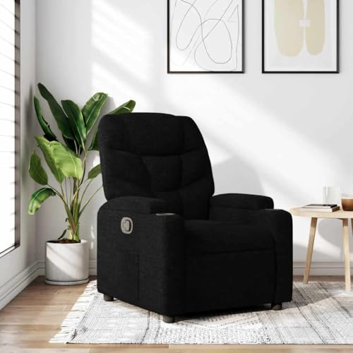 ACAGALA Poltrona relax per TV, divano singolo, poltrona reclinabile con funzione di riposo manuale, in tessuto di lino, colore nero