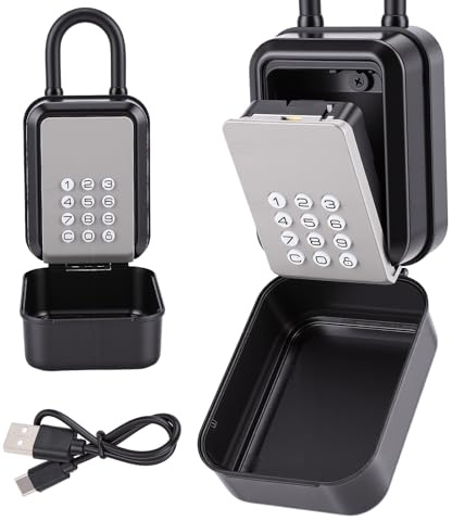 Cassetta Sicurezza Chiavi, Impermeabile Cassaforte per Chiavi da Esterno | con Gancio, 12 Cifre Codice Combinazione Cassetta Portachiavi, Key Box per Casa, Ufficio, Scuola, Garage (Grigio)