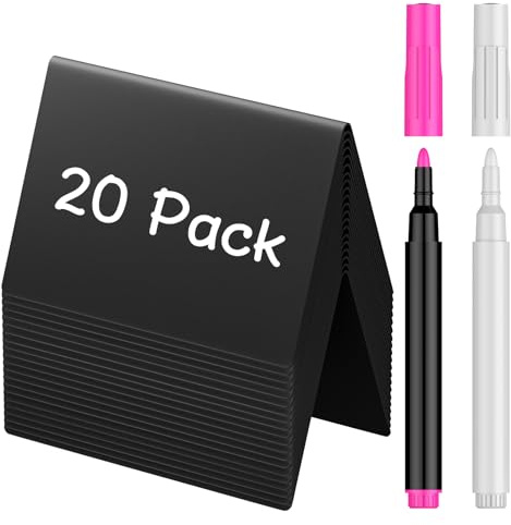 Uniclife 20 Pack Mini Chalkboard Signs for Food, Small Chalkboard Signs with Chalk Markers, Reusable Matte PVC Food Signs Food Labels for Party Buffet Wedding, Blackboard Place Cards Table Signs