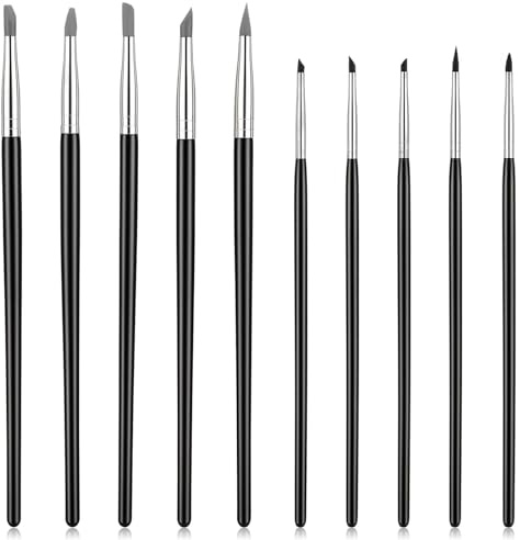 10Ps Silicone Paint Brushes, Flexible Rubber Tip Sculpting Tools for Clay Carving, Pottery, Resin & DIY Handicraft, Professional Color Shapers for Acrylic, Gouache, Nail Art & Artwork Detailing(Black)