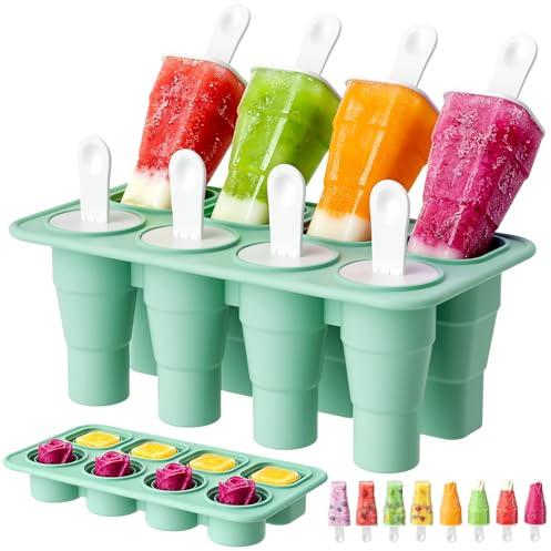 Eisformen Eis am Stiel, 8 Faltbar Eisförmchen Silikon Wiederverwendbar Formen Eiscreme, BPA Frei Wassereis Formen – DIY Popsicle form Ice Pop Maker Se