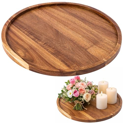 Round Tray, Durable Round Wooden Tray with Wooden Display Surface | for Display and Place Dessert Candle, Vintage Coffee Table and Home Decor