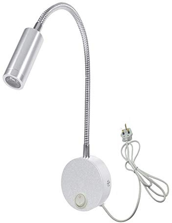 WeFoonLo 3W Wall Mounted Reading Light Flexible Gooseneck LED Sconce Lamp with Plug & Switch for Bedroom, Office, Workbench, Studio (3W Silver-Cool White)