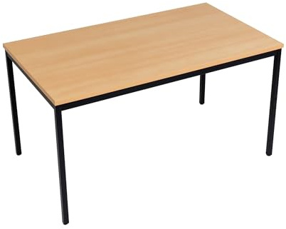 furni24 Schreibtisch-Stahl 140x80x75cm, Buche, Einfache Montage, Arbeitstisch, Bürotisch, Küchentisch, Esstisch, Druckertisch Büro-Möbel Arbeitszimmer Computertisch Gaming-Tisch Mehrzwecktisch