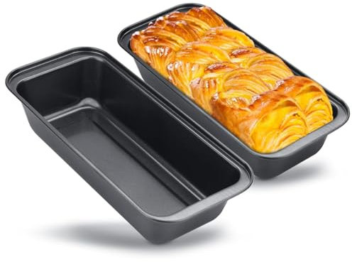 Space Home - Stampo per Pane in Acciaio Antiaderente - Teglia per Pane Rettangolari - Stampi per Pane - Cassetta per Pane - Stampo Dolci - Teglie Forno Rettangolari - Set di 2-35 Centimetri