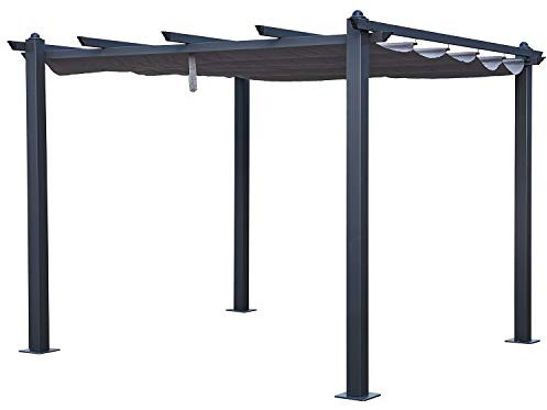 Pergola Autoportante Cassis, Structure Aluminium Anthracite, Toile Rétractable Polyester 180 g/m² Grise, Déperlante