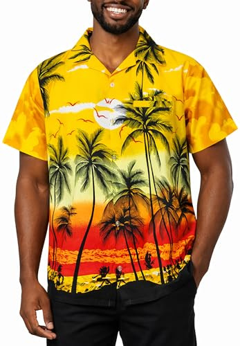 King Kameha Camicia Hawaiana Uomo Maniche Corte – Camicia Estiva Aloha con Stampa Spiaggia, Leggera e Facile da Lavare