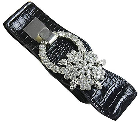 Cheerlife Damen Kunstleder Gürtel Einstellbar Elastische Breite Gürtel Taillengürtel mit Strass Schnalle Stretchgürtel Schwarz D