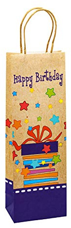 TSI Sac cadeau en papier kraft ANNIVERSAIRE, lot de 6, taille : bouteille (36 x 12 x 8 cm), N° d'art. 88285