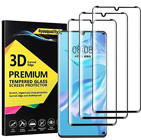 4youquality [3-Pack[Full Coverage] Screen Protector for Huawei P30 Pro, Tempered Glass Film [Full-Coverage][LifetimeSupport][Anti-Scratch][Anti-Shatter]