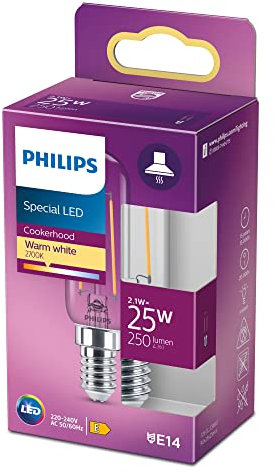 Philips LED Classic E14 Kühlschranklampe, T25L, 25W, Kolbenform, klar, warmweiß